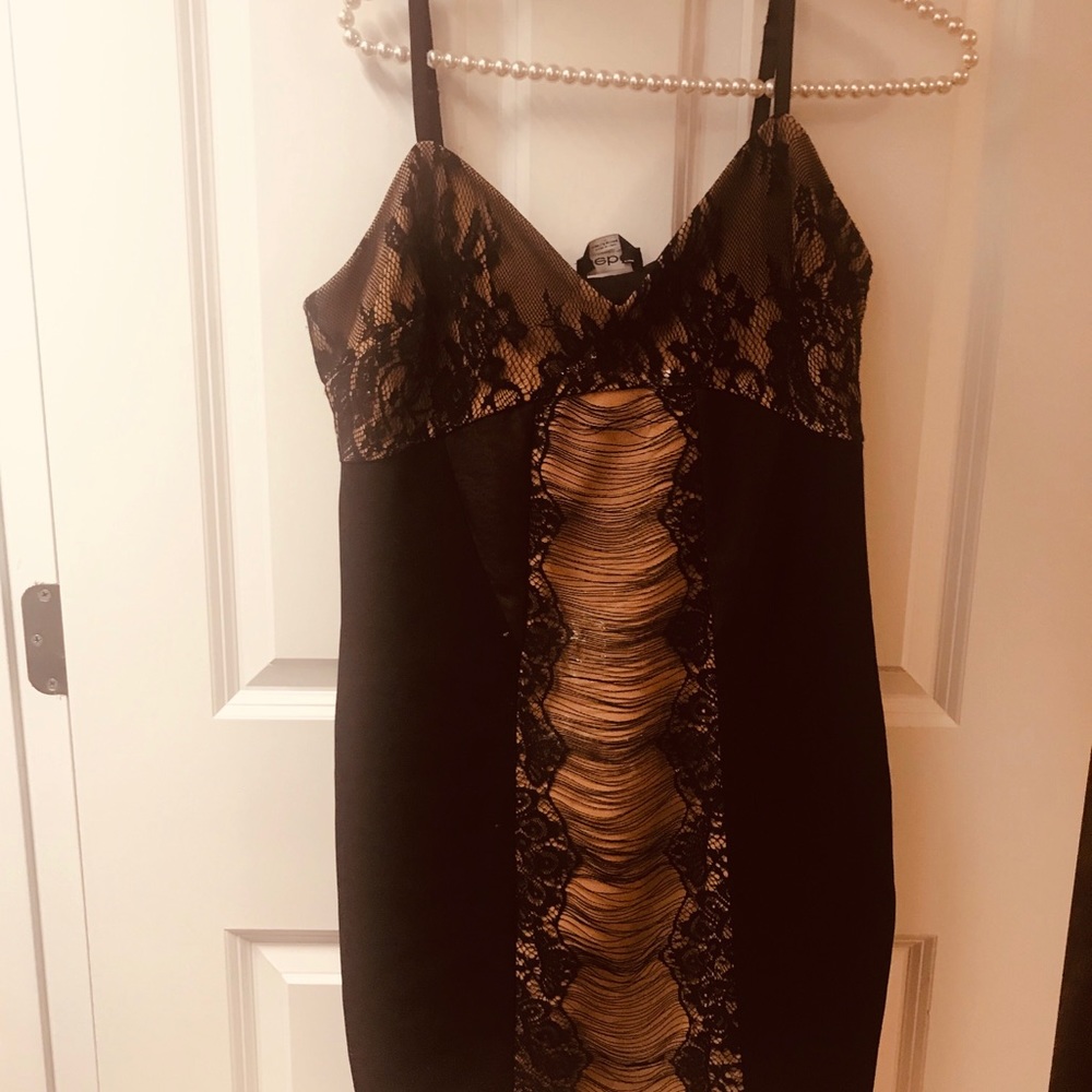 Mini strap dress with detail in front and back